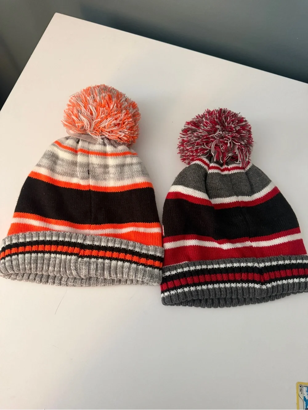 Children’s Place Kids Knit Pom Beanie Hats Orange/Black, Gray/Red